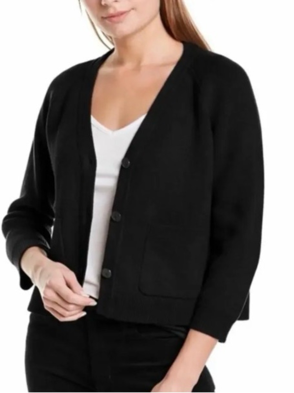 J. Crew Black V-Neck Button Front Cardigan/Jacket size M, cotton blend, 4 button